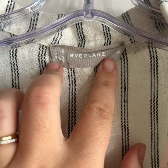 Everlane Cream with Black Stripes Linen button down dress - Picture 3 of 7
